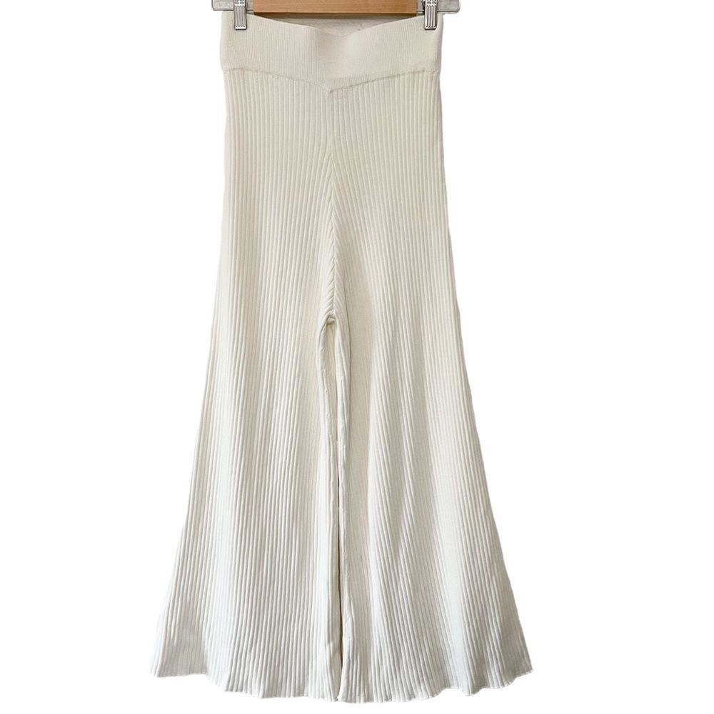 Whyte Valentyne Ribbed wide leg pants Sz 10 ivory Cream New - Picture 3 of 6